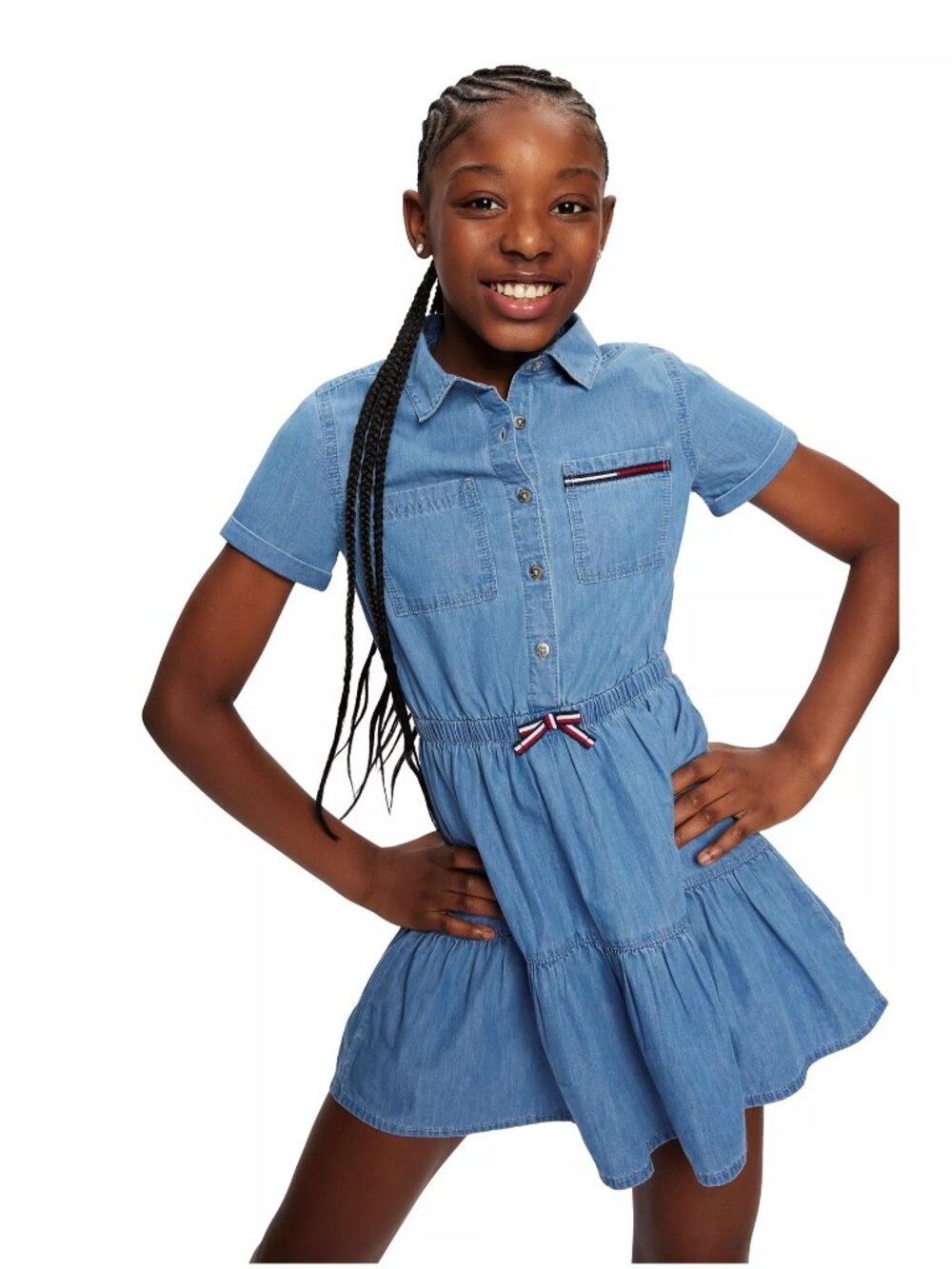 Tommy Hilfiger Lightweight Short sleeve Denim Ruffled Shirtdress Girls XL (16)